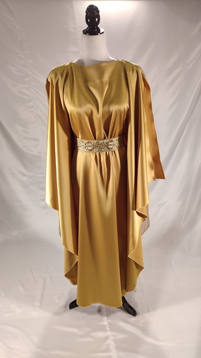 [OP05774] Vestido tipo túnica lisa de raso dorado