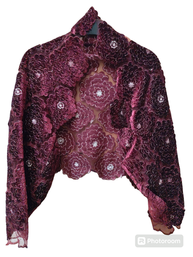 [OP05865] Chaqueta bolero tul flores terciopelo granate