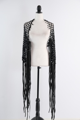 [OP05896] Chal rejilla negro grande con flecos