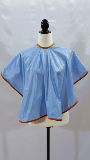 [OP06137] Capa de peluquería azul con vivo naranja