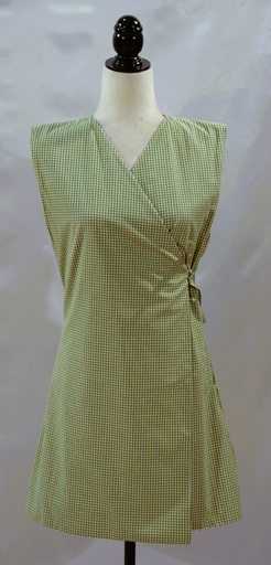 [OP06139] Bata reversible peluquera/criada vichy verde