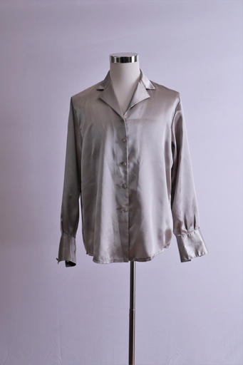 [OP01812] Camisa de vestir  raso gris cuello solapa