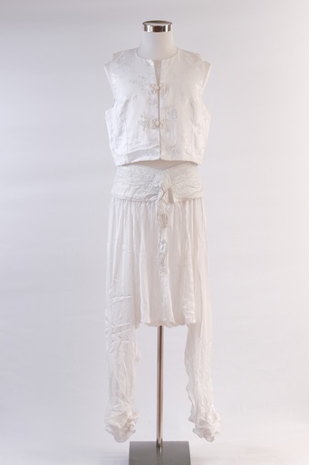 [OP01460] Conjunto chaleco devoré con botones blanco+ pantalón harén