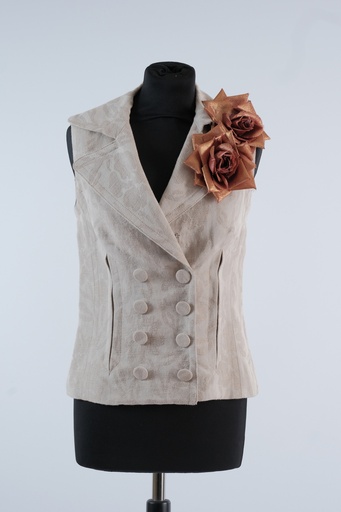 [OP01013] Chaleco brocado beige con flores tostadas