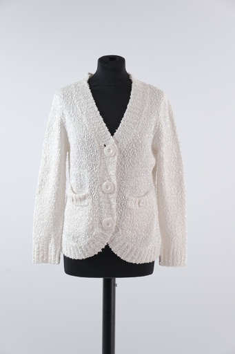 [OP02838] Chaqueta blanco escote pico punto rizado