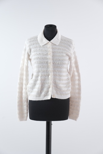 [OP02836] Chaqueta punto blanco con rayas horizontales