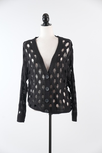 [OP02841] Chaqueta punto negro calado