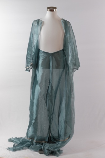 [OP01590] Conjunto abrigo de organza azul grisáceo+ pantalón